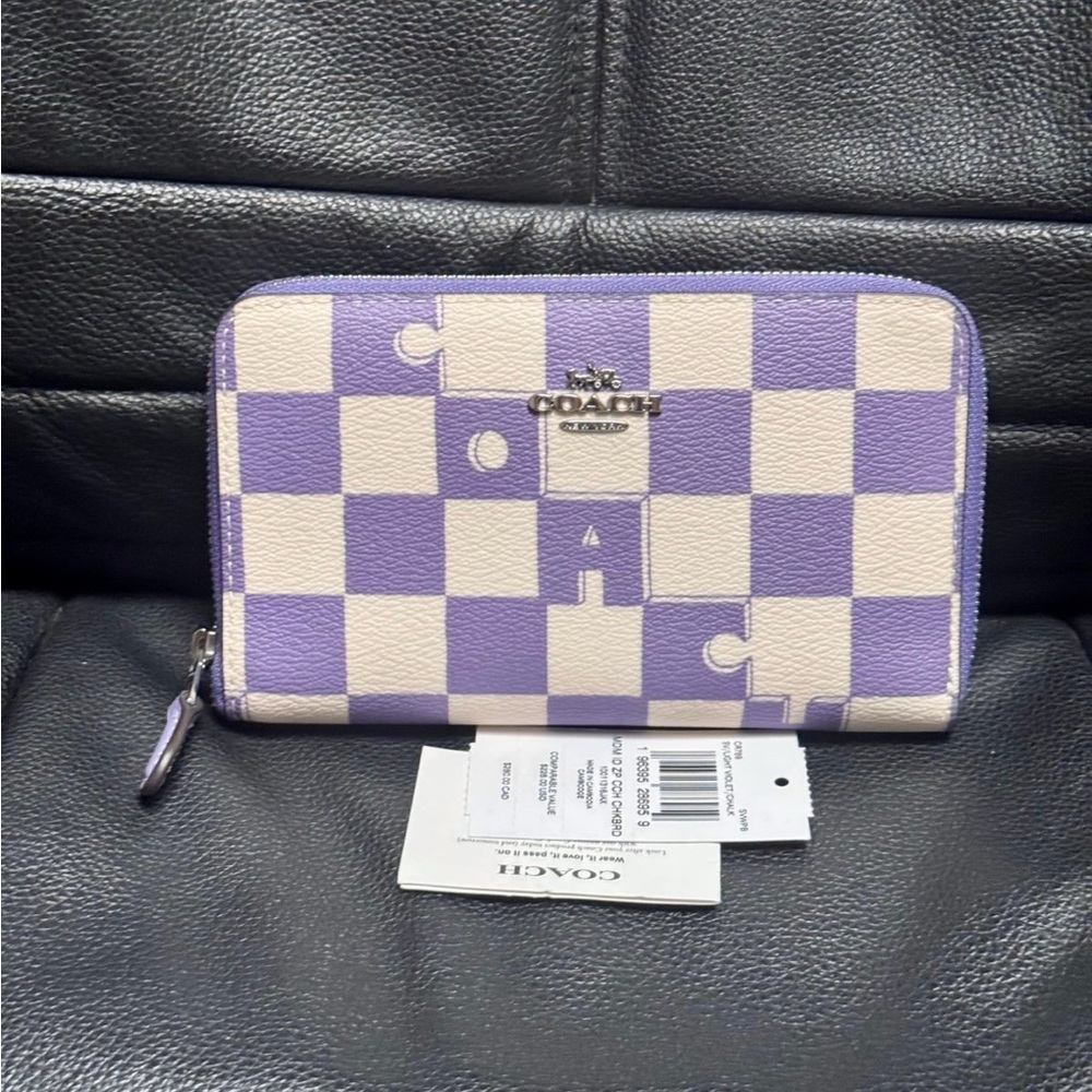 NWT Coach Medium Id Zip Wallet With Checkerboard Print CR789